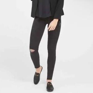 SPANX Vintage Black High Rise Distressed Ankle Skinny Jeans Leggings Size L